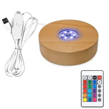 Wood LED Light Art Display Base USB Rechargeable RGB Stand Lamp Holder With Remote Control DIY Night Light Home Decoration