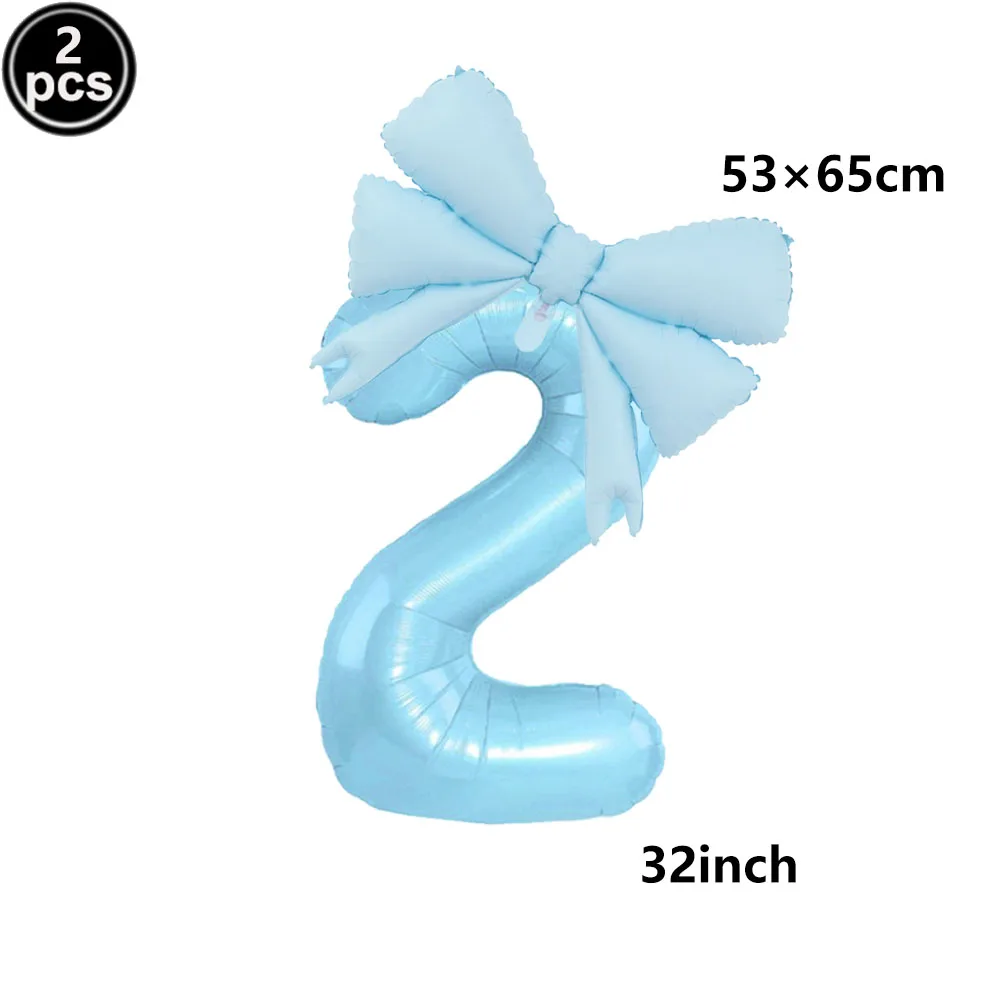 32 Blue, Pink, and Black Number Balloons with Ribbon Bows