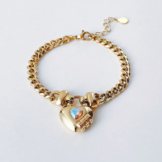 ENFASHION Heart-shaped Colored Zirco Bracelet For Women Stainless Steel Fashion Jewelry Gold Color Chain Bracelets Party B222277 4