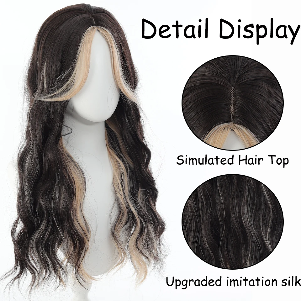 Synthetic Long curly Wavy Wig for Women 28 Inch Eight character bangs Curly wigs Natural Looking Heat Resistant Fiber for Daily