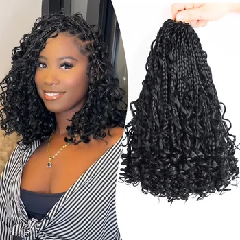 10 Inch Goddess Box Braids Crochet Hair 1Pack/Lot Synthetic Boho Crochet Box Braids With Curl Ends Box Braids Hair Extensions 1