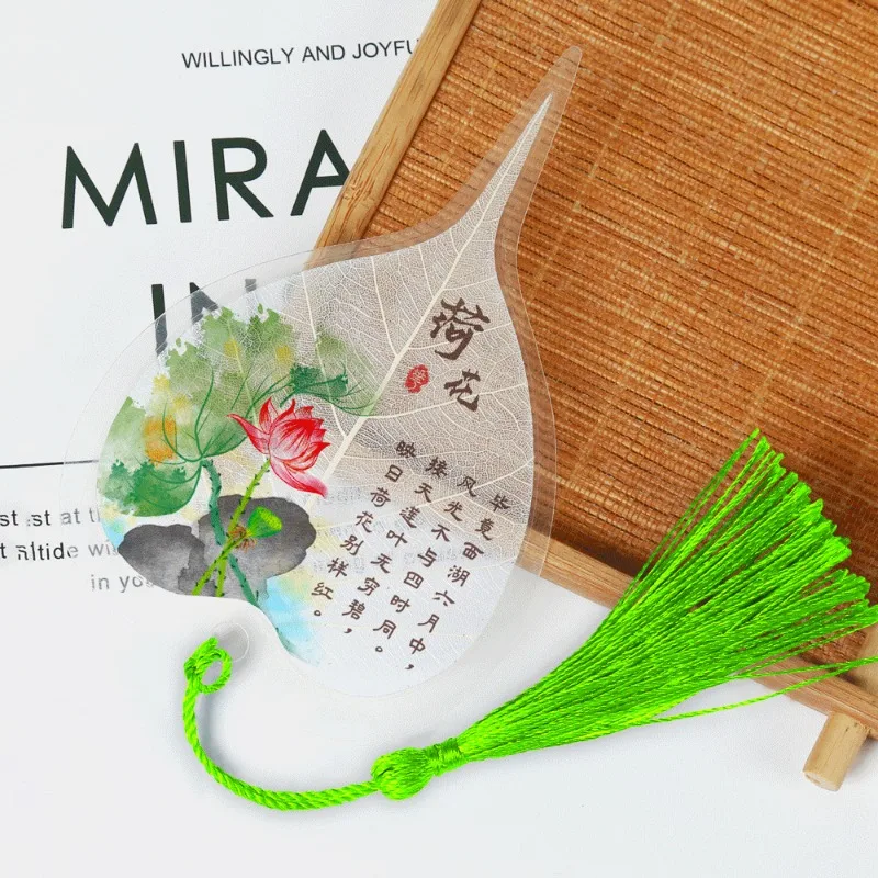Chinese Style Bodhi Vein Bookmark with Leaf Veins Tassels Colour Random Gift for Teachers