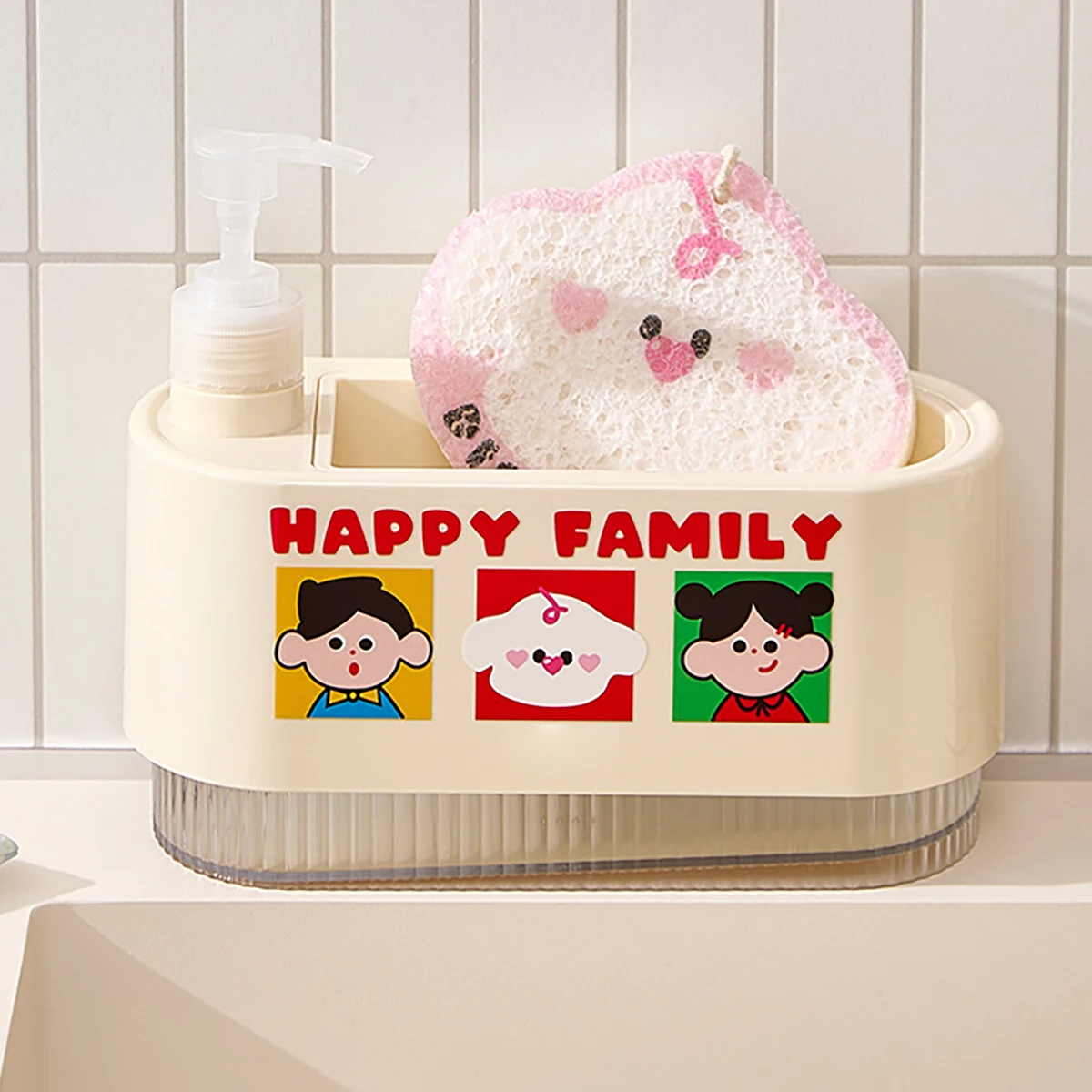 เครื่องจ่ายสบู่ล้างจานในครัวพร้อมที่วางฟองน้ำ, เครื่องจ่ายฟองน้ำล้างจานอ่างล้างจานสำหรับอุปกรณ์บ้าน 1