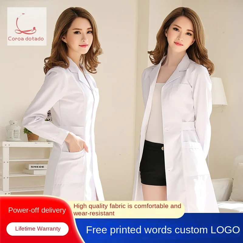 

White coat long sleeve women's doctor's coat white coat summer short sleeve lab coat chemical beauty salon master nurse's work c