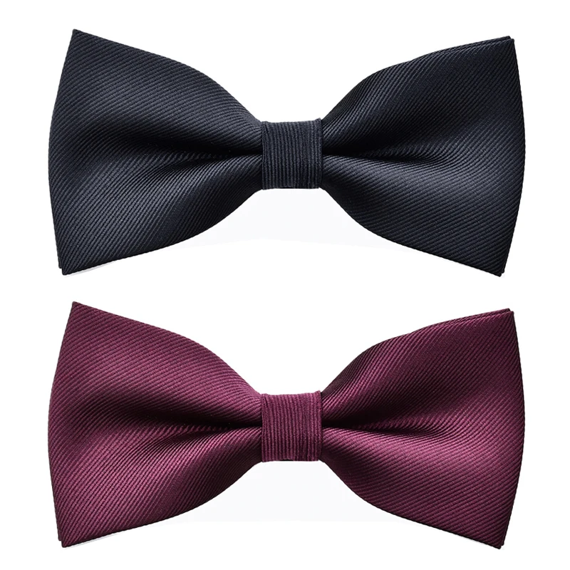 Men's Pure Color Striped Double Bow Tie - Elegant Fashion Accessory