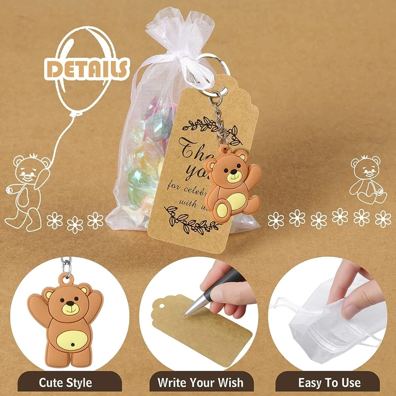 12 Set Portachiavi Con Impronta Di Bambino A Forma Di Cuore E Piedino - Souvenir Per Baby Shower Con Sacchetti Organza E Biglietti Di Ringraziamento