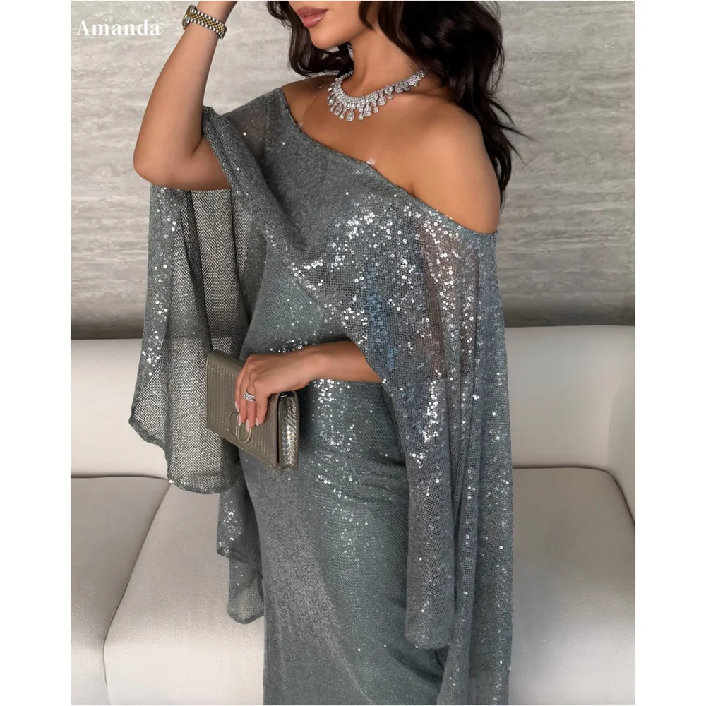 Amanda Customized Luxury Shawl Shiny Sequins Prom Dresses Spaghetti Strap  Column vestidos de noche Ankle-Length Formal Evening - AliExpress 320