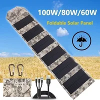 Panneau solaire pliable 60W/80W/100W, chargeur solaire portable étanche 5V USB pour téléphone portable, batterie externe, camping, utilisation en extérieur 2