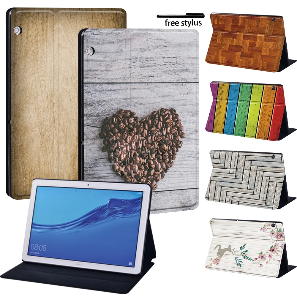 

PU Leather Tablet Stand Case for Huawei MediaPad T3 8.0"/T3 10 9.6"/T5 10 10.1"/M5 Lite 10.1"/M5 10.8" Wood Grain Print Pattern