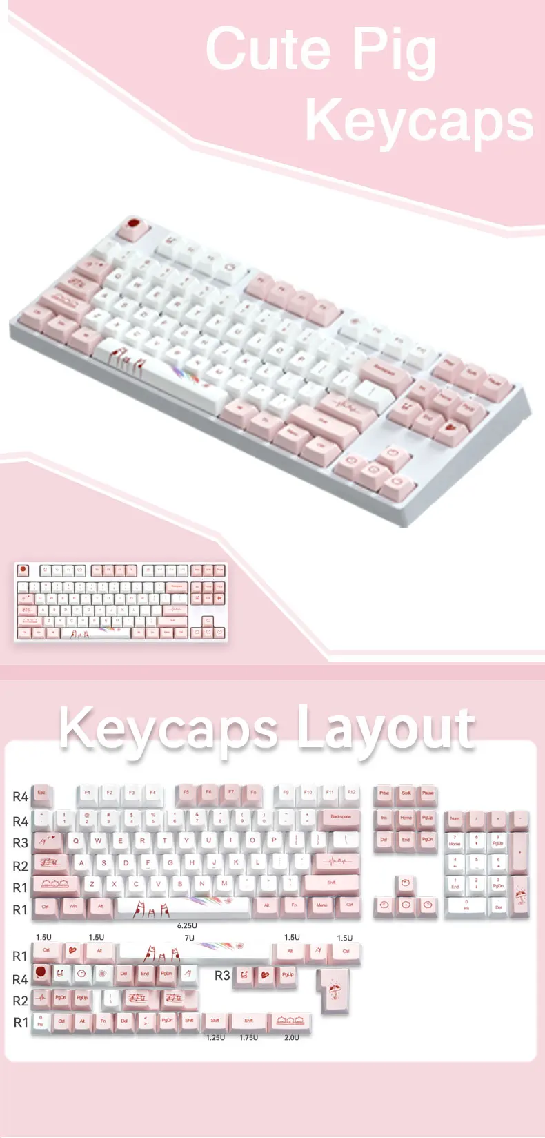rosa branco inglês keycap pbt tintura sublimação