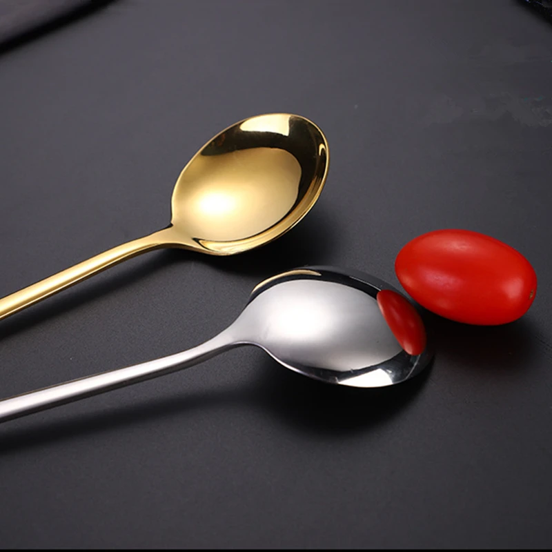 Korean 304 Stainless Steel Long Handle Chopsticks Round Head Spoon Solid Color Cutlery Set Home Tableware Kitchen Utensils