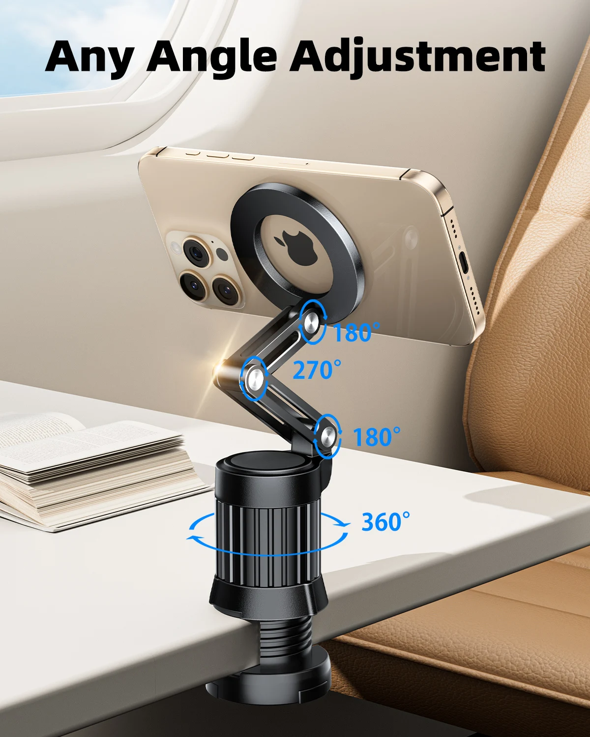 Eary Portable Travel Magnetic Phone Holder Stand With 360° Rotatable Adjustable Mount For Airplane Desk Train Seat Trip iPhone16