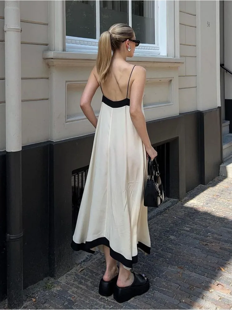 Patchwork Backless Halter Dress - Women's Sexy V-Neck Summer Party Maxi Gown