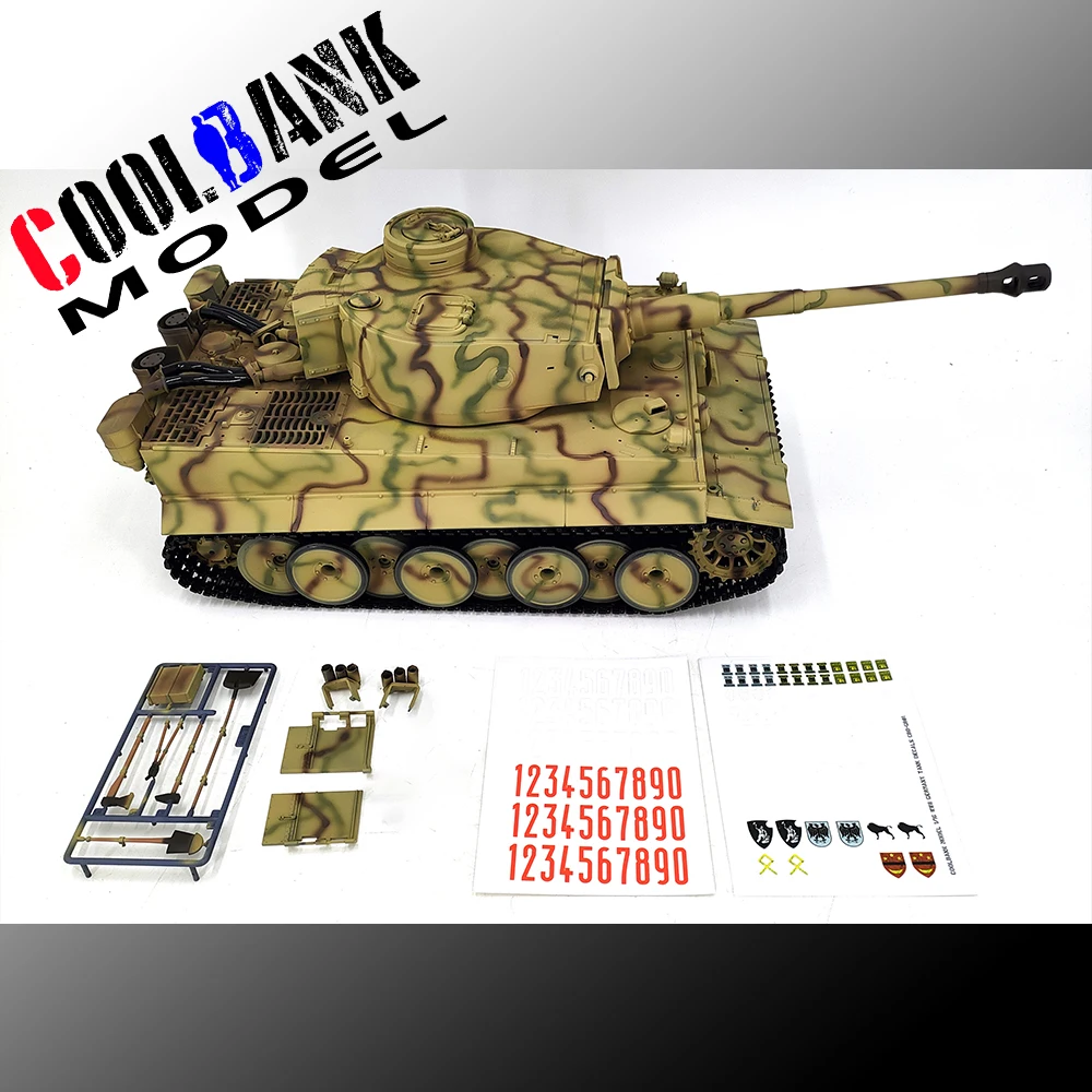 COOLBANK RC Tank 1:16 German Tiger I Battle RC Tanks 360° Turret 2400 rpm Motor Shooting BB Smoke Remote Control Tank Model 3818 6