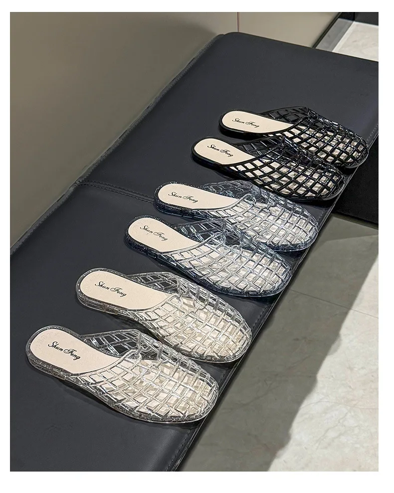 Women's slippers summer breathable women's cool sandals summer sparkling flat hollow out versatile hooded cool sandals for women 3