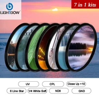 Lightdow Lens Filter 7 in 1 Kits UV +CPL +Close Up 10+White Soft+ 6 line Star 0.9 +Graduated Gray+ND 8 for Canon Nikon Sony Fuji 1