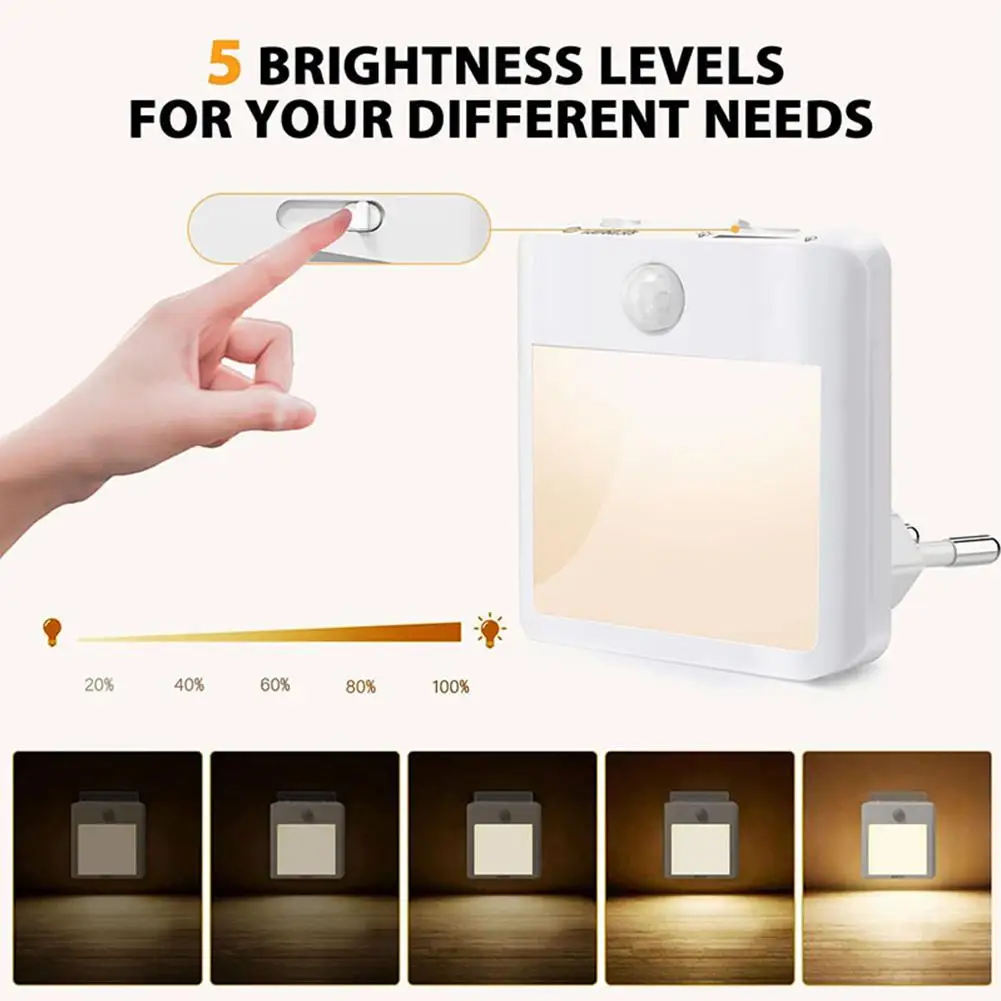 Motion Sensor Led Night Light Eu Plug Dimmable Sleep Lights Body Induction Mini Lamp For Kid'sroom Stairs B1a1