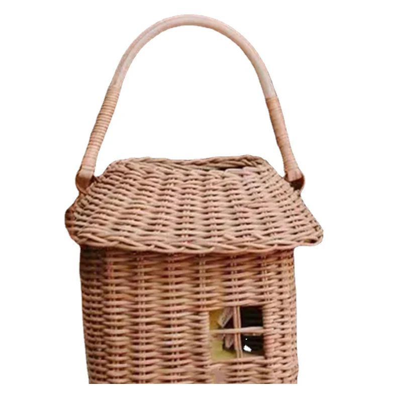 Handmade Rattan Weaving Basket Beach Straw Storage Bags for Kids