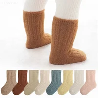 Autumn Winter New Baby Socks Thicken Velvet  Terry Newborn Boy Girl Warm Stockings Solid Knitted Infant Children Mid Tube Socken 3