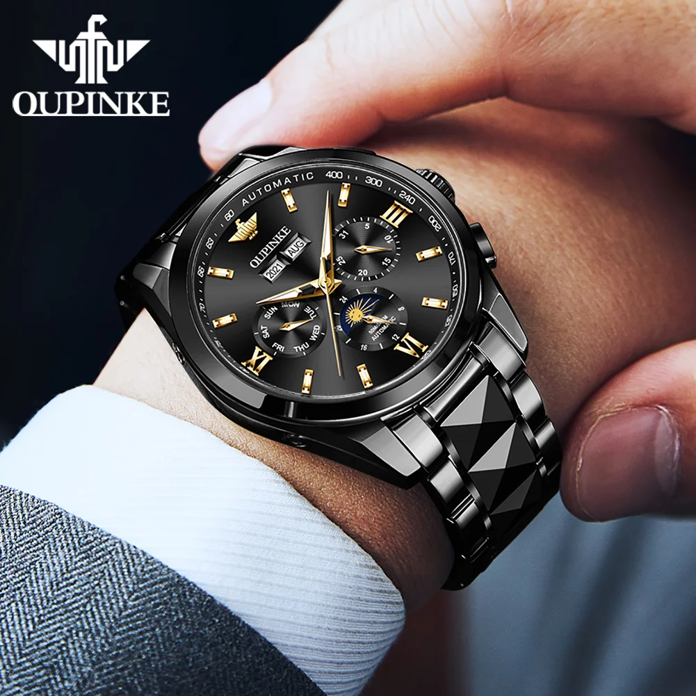 OUPINKE 3201 Moon Phase Mechanical Watch for Men Luxury Top Brand Sapphire Mirror Waterproof Elegant Men's Automatic Wristwatch 4