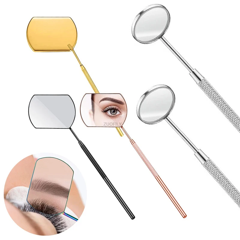 1pcs Multifunction Checking Eyelash Extension Mirror Stainless Steel Long Handle Magnifying Lash Mirror Beauty Makeup Supplies