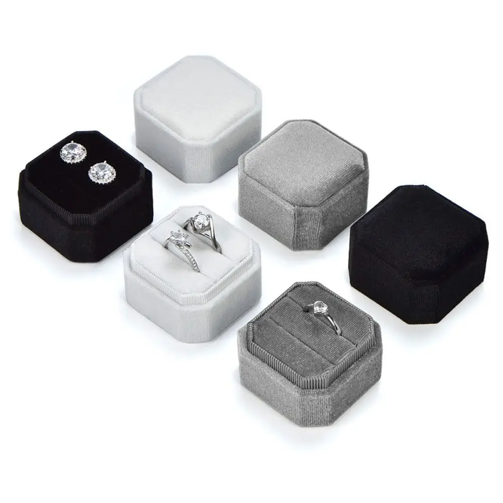 With Detachable Lid Jewelry Box New Exquisite Octagon Square Packing Box Velvet Double Ring Storage Case Engagement