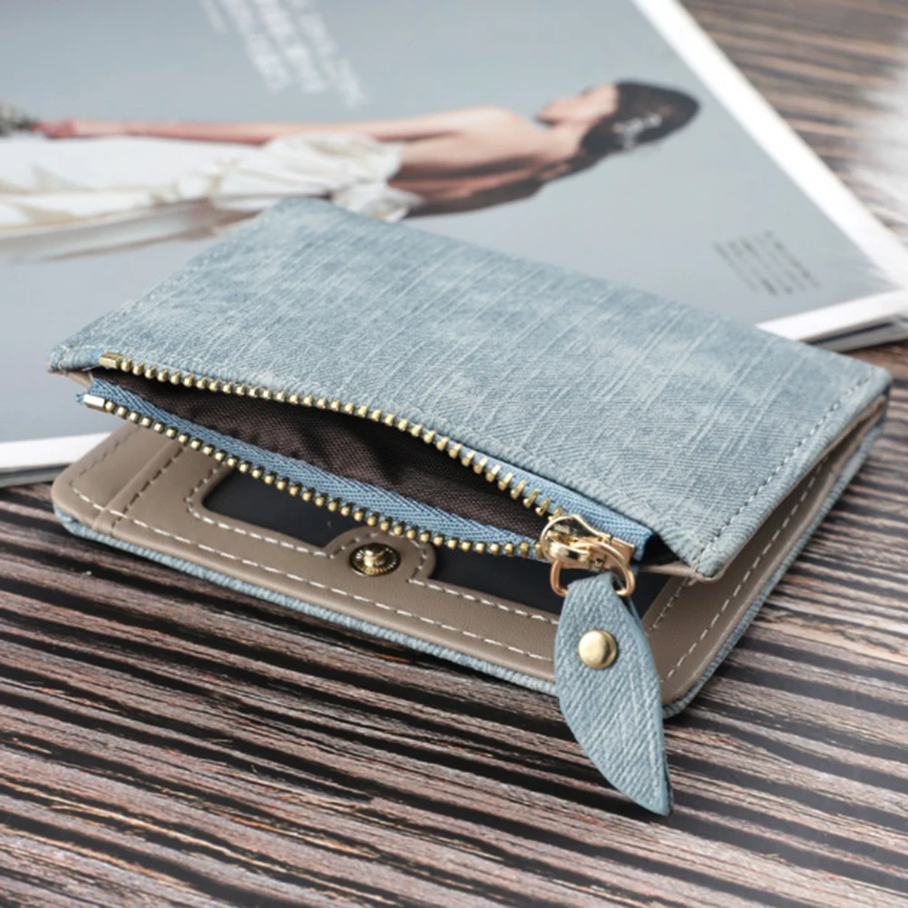 데님지갑 Denim Style Cat Embroidered Short Wallet Multi-Purpose Large Capacity Purse For Bag Shoulder Bag Cartera De Mezclilla 3