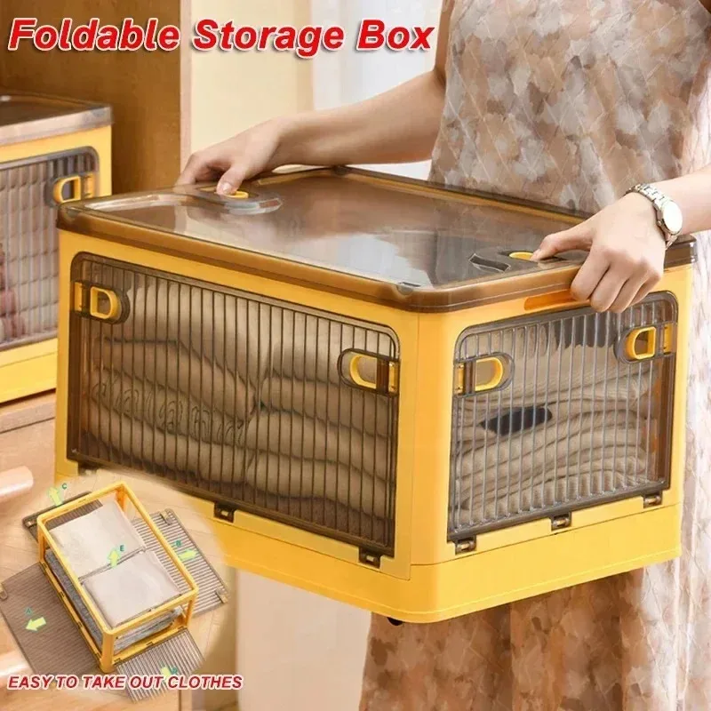 Storage Box Foldable Organizer with Wheels Transparent Large Capacity Organizer Container for Books Sundries Home