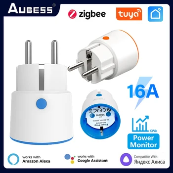 Aubess 투야 스마트 지그비 플러그 소켓, 전력 에너지 모니터링 타이머, EU 콘센트, 투야 허브 알렉사 구글 홈과 작동, 3680W 16A