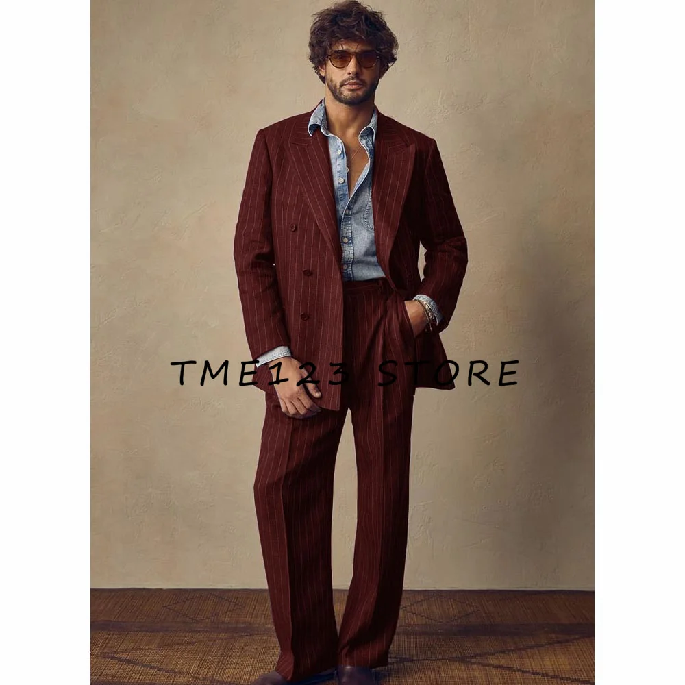 Suite For Man Men's Striped Suit Two Piece Business French Suit Men's Summer Suits Wedding Dress Ceremony Clothes Male Full