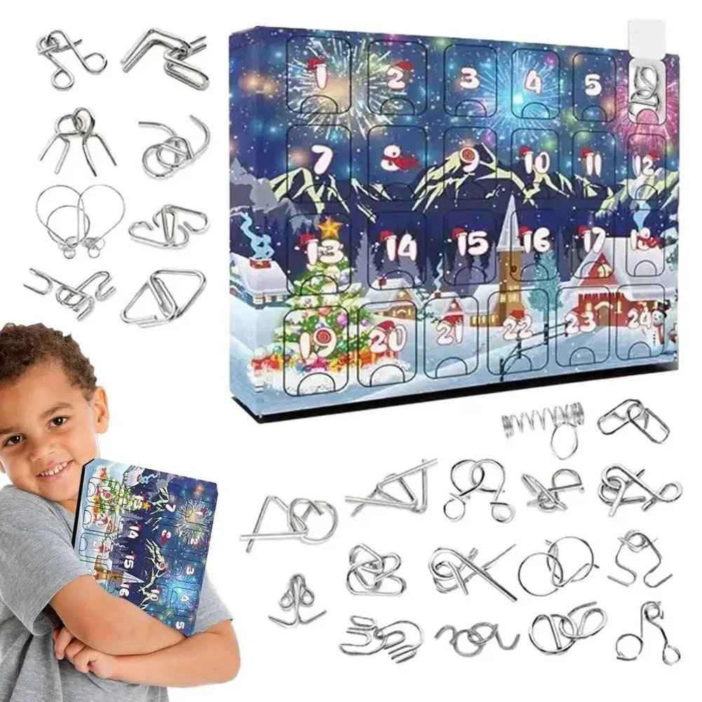 Metal Ruban Lock Puzzle Toy Advent Calendar Kit 24 Days Christmas Advent Calendar Xmas Gift For Kids Countdown
