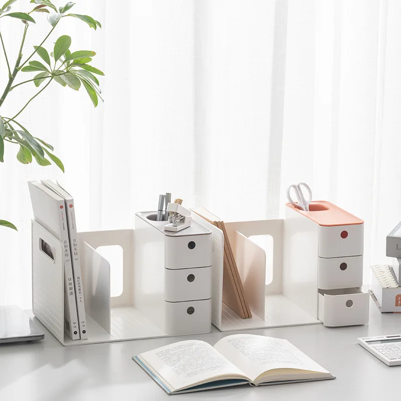 

Desktop Children'S Shelf Simple Installation-Free Folder Storage Shelf Office Finishing Bookends Bookshelf With Pen Holder