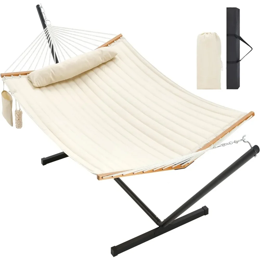 Hammock with Stand Heavy Duty, Outdoor Patio Hammocks with Portable Steel Stand, 480lbs Capacity,Large Double Hammock