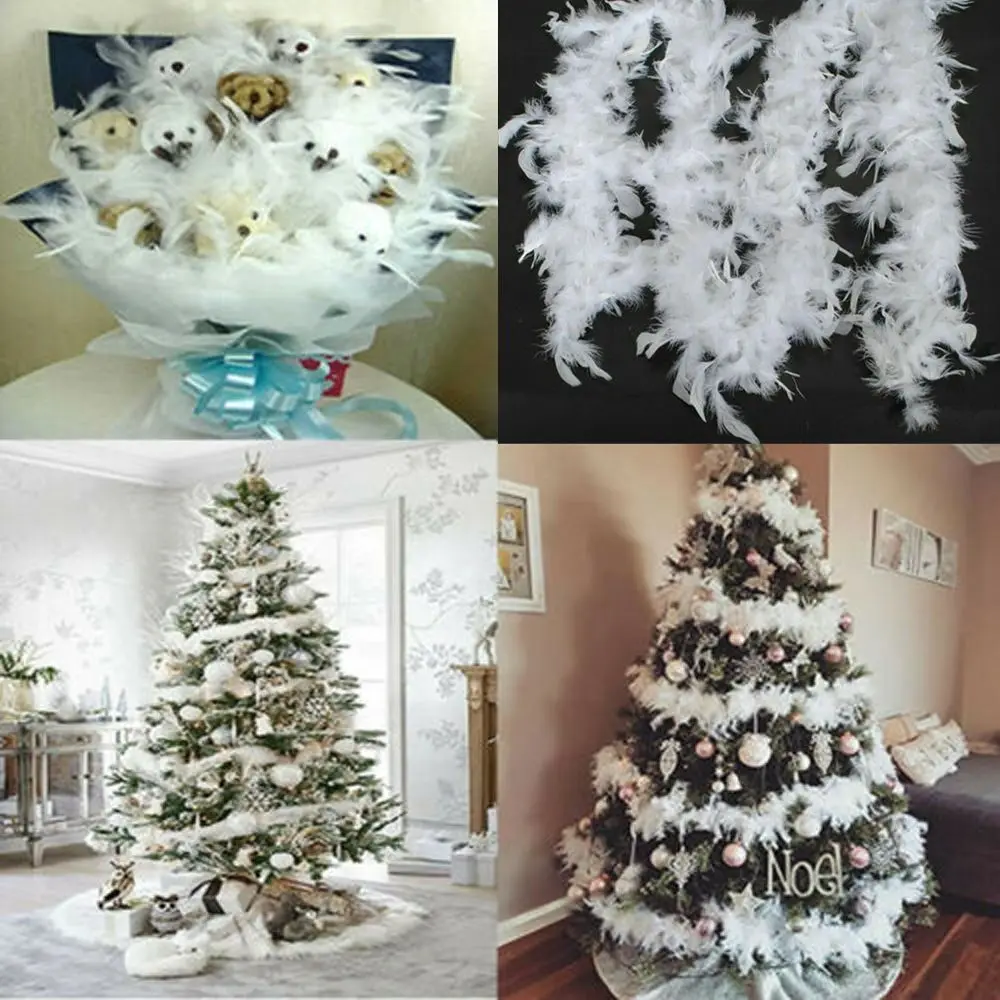 2M Christmas Tree White Feather Boa Strip Xmas Ribbon Party Garland Decor
