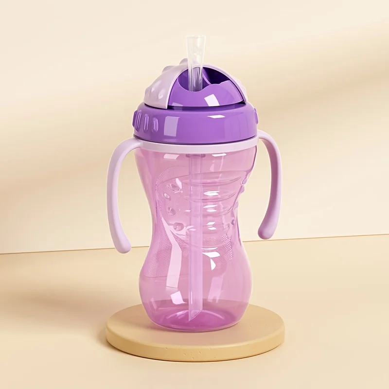 300ML 누수 방지 손잡이가 있는 빨대컵, 손쉬운 그립감, 직선형 물병, 흘림 방지 학습용 컵