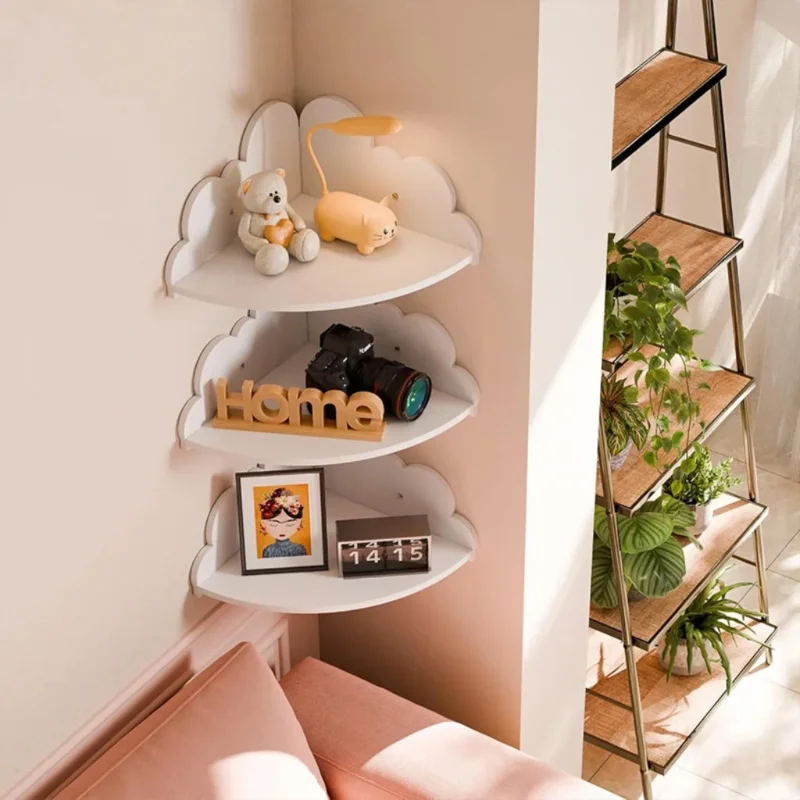 Whimsical Cloud Shaped Storage Rack for Kids' Rooms: Creative Triangular Shelf Organizer