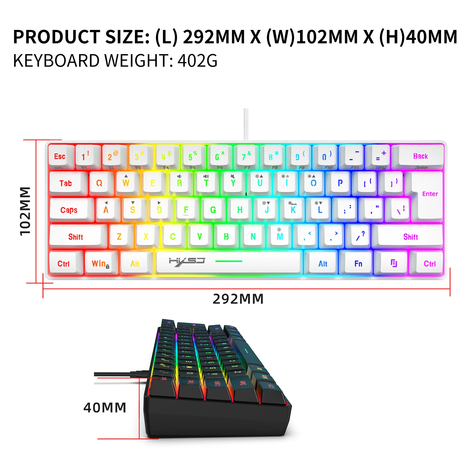 Tastiera meccanica cablata HXSJ 60% tastiera da gioco 61 tasti tastiera  ergonomica Ultra compatta retroilluminata RGB per PC MAC PS4 Gamer -  AliExpress