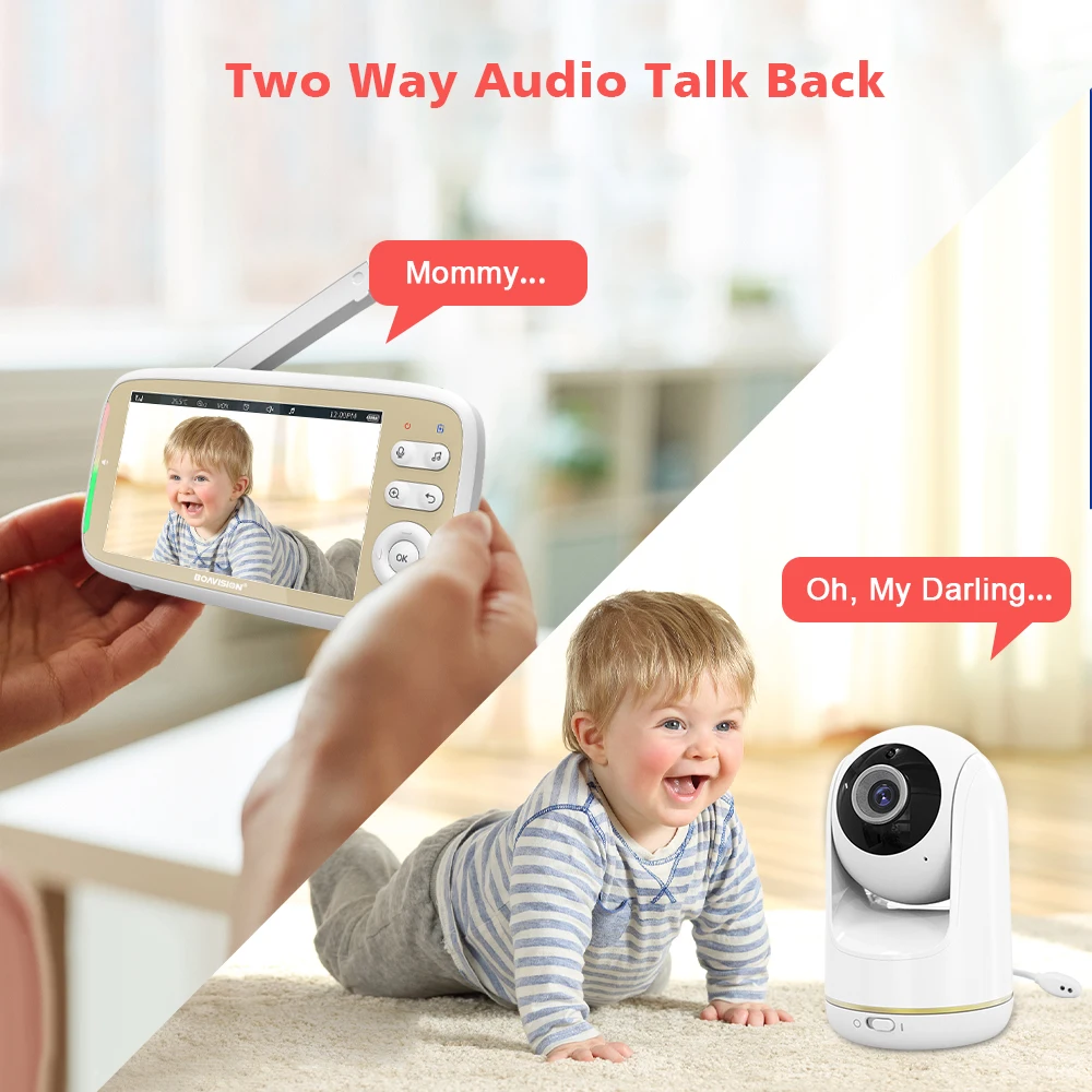 VB803 Baby Monitor 720P Babysitter 5 inch Screen Wireless PTZ Video Nanny Security Camera Night Vision VOX Temperature Monitor