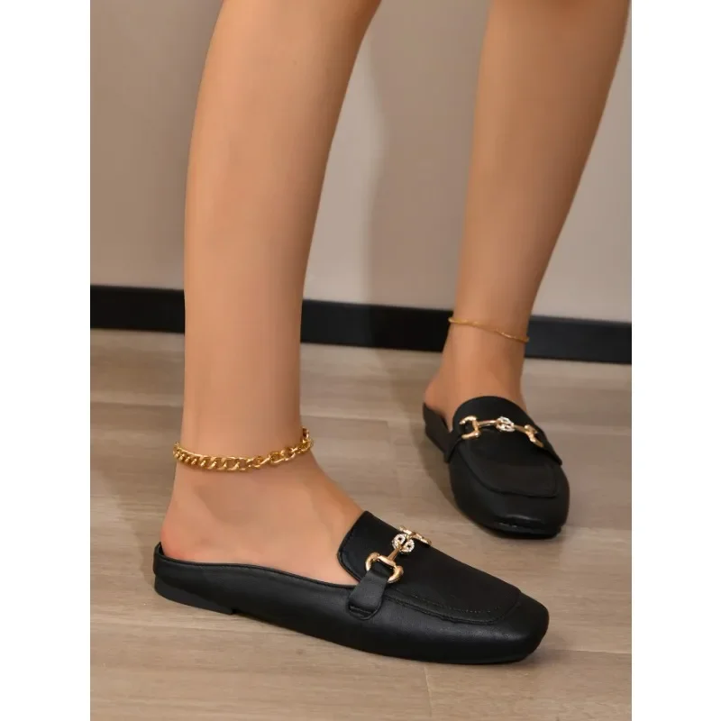 2024 New Women Shoes Ladies Flat Fashion Vintage British Leather Oxford Loafers Size 44 Comfy Casual Shallow Flats Gold logo