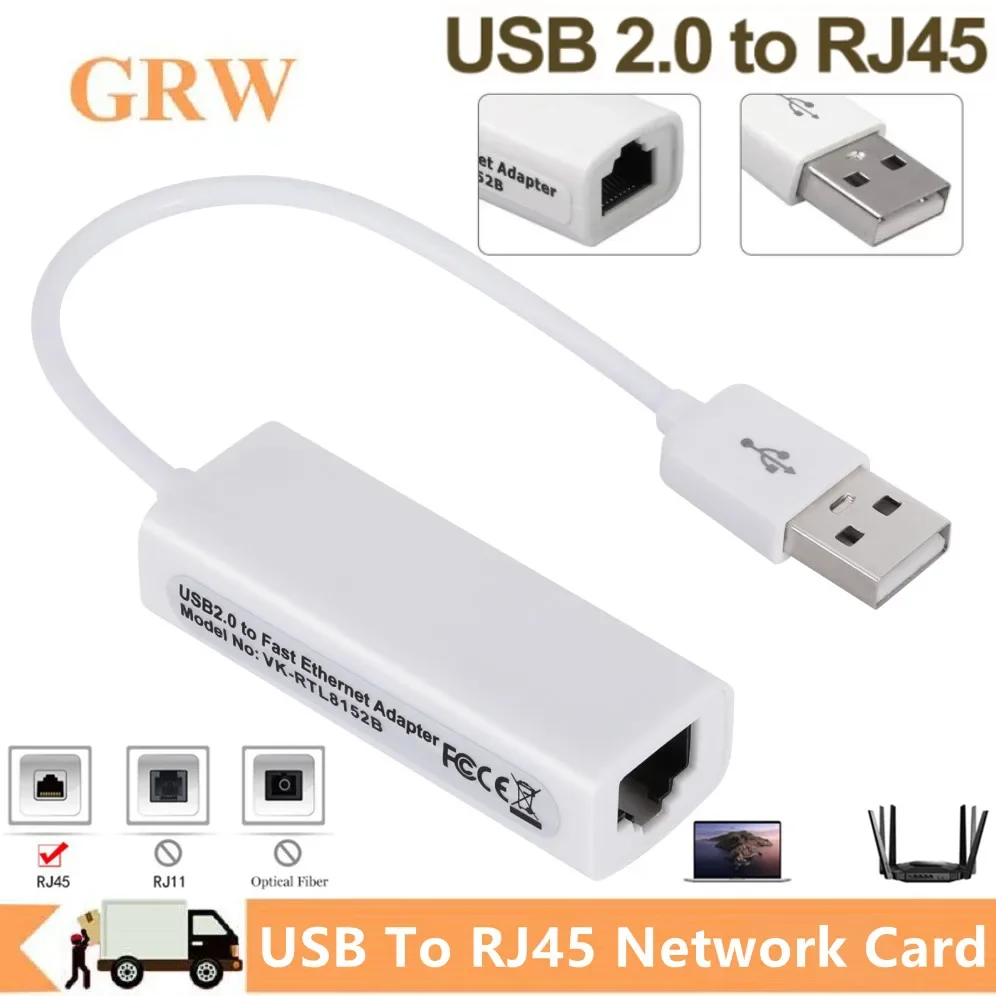GRWIBEOU USB 2.0 إلى RJ45 بطاقة الشبكة 10/100Mbps USB Lan RJ45 بطاقة الشبكة USB إلى محول إيثرنت للكمبيوتر المحمول ويندوز 7 8 10
