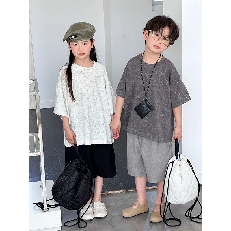 

Children Clothing T Shirt 2024 Summer New Short-sleeved Top Korean Style Boys and Girls Sequins Fashion Short-sleeved T Shirt