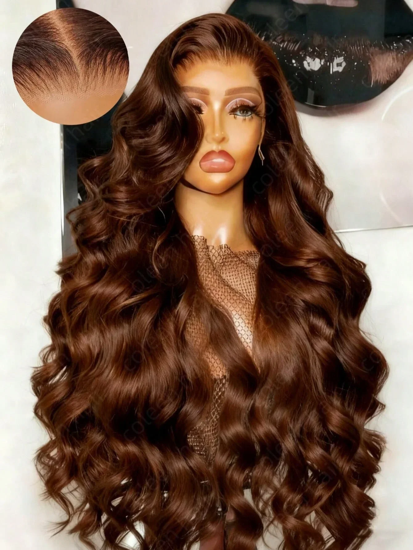 13x4 Transparent Lace Human Hair 32Inch Baby Hair Brown Colored Wig 250% Density Brazilian Hair for Women