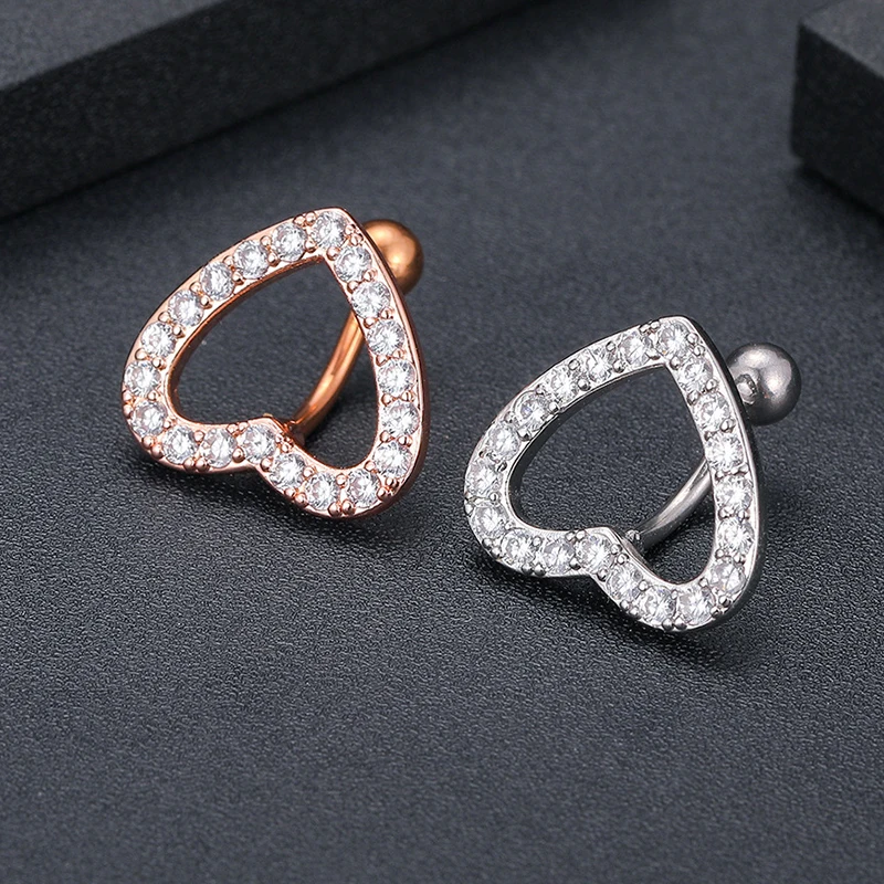

1pc 14G Stainless Steel Heart Belly Rings for Women Girls Reverse CZ Navel Rings Curved Barbell Belly Piercing Body Jewelry
