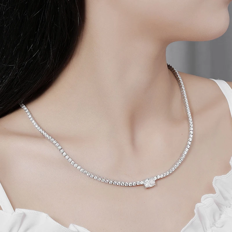 NeeTim 3mm Full Moissanite Tennis Necklace 4ct Radiant Pendant 925 Sterling Silver Wedding Fine Jewelry Gift with GRA for Women NeeTim 3mm Full Moissanite Tennis Necklace 4ct Radiant Pendant 925 Sterling Silver Wedding Fine Jewelry Gift with GRA for Women