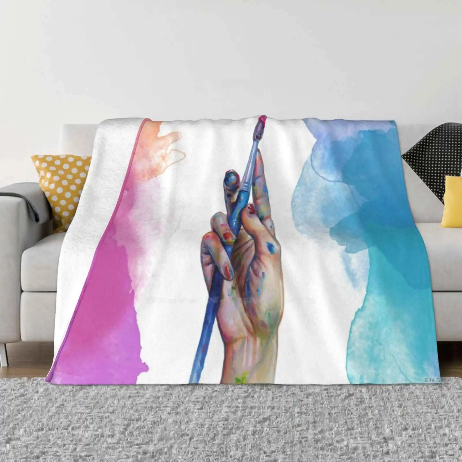 

Painter'S Hand Hot Sale Printing High Qiality Warm Flannel Blanket Profession Painter Paintbrush Hand Paint Strokes Colorful