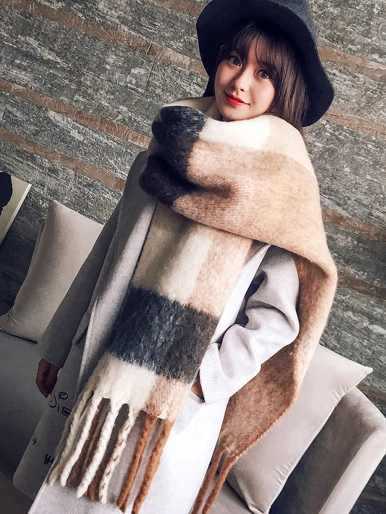 

Winter Tassel Plaid Contrast Blanket Fringed Wrap Scarf Women Men Scarves Pashmina Foulard Bufanda Male Mujer Thick Warm Shawl
