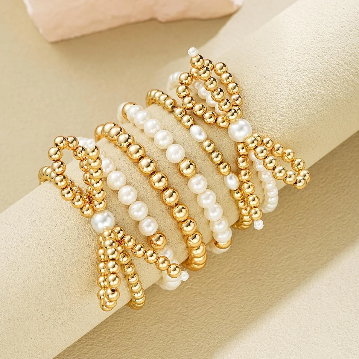 Fashion Bowknot Pearl Beaded Bracelets Set for Women Simple Elegant Gold Color Bracelets Set Summer Beach Party Ideal Jewelry
