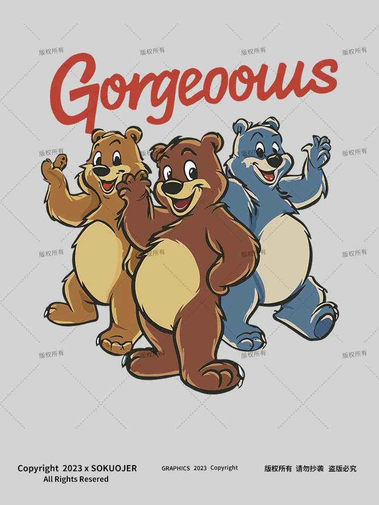 CGC Korean Fashion Cartoon Bear Print Women Sweatshirts High Quality Pure Cotton Hoodies Casual Loose Pullovers y2k Style Tops