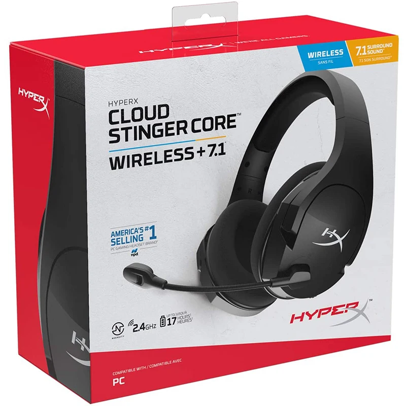 HyperX Cloud Stinger Core Wireless Gaming Headset 7.1 Surround Sound Noise Cancelling Microphone Lightweight For PC