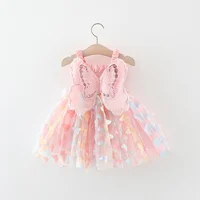 Summer Girls' Princess Party Birthday Dress Back Bow Wings Fairy Strap Embroidered Butterfly Mesh Dress 3